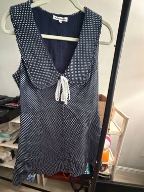 Reformation Navy Polka Dot Sleeveless Mini Dress with Peter Pan Collar
